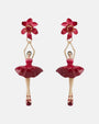 Par de pendientes Les Néréides Pas de Deux con bailarina esmaltada en tutú rojo pasión y botón superior de flor con cristal rubí.