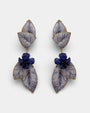 Pendientes Cilea Paris amapola azul lavanda tipo clip con hoja decorativa, joyería Sanci