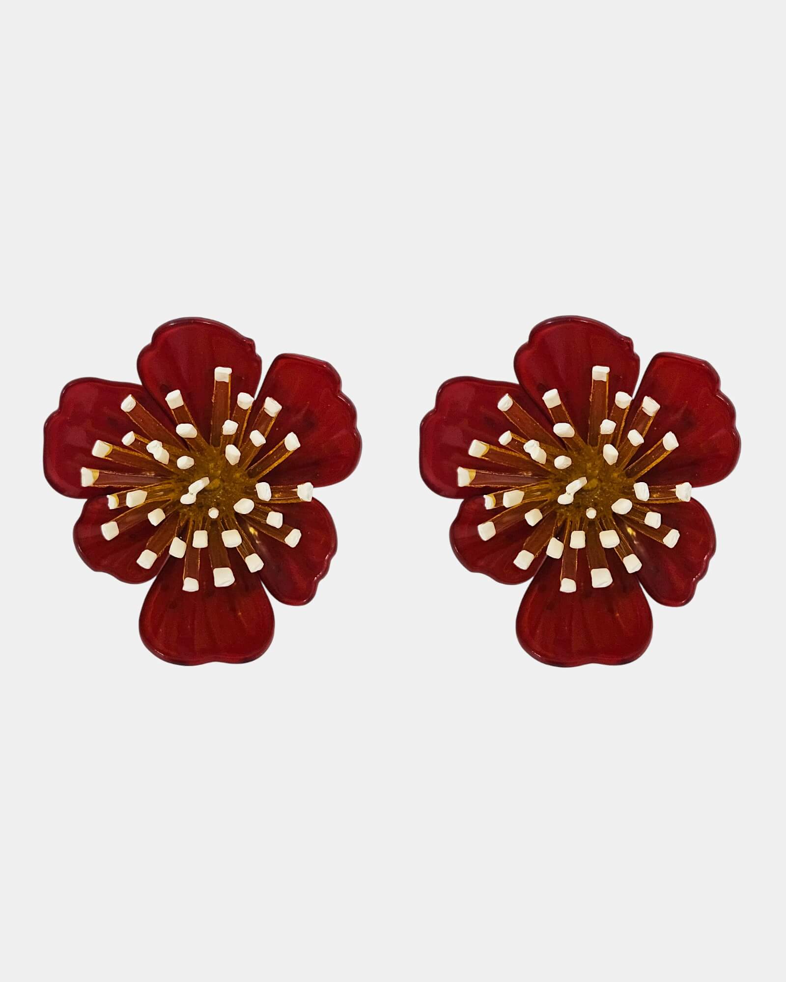Pendientes de clip rojos Flor