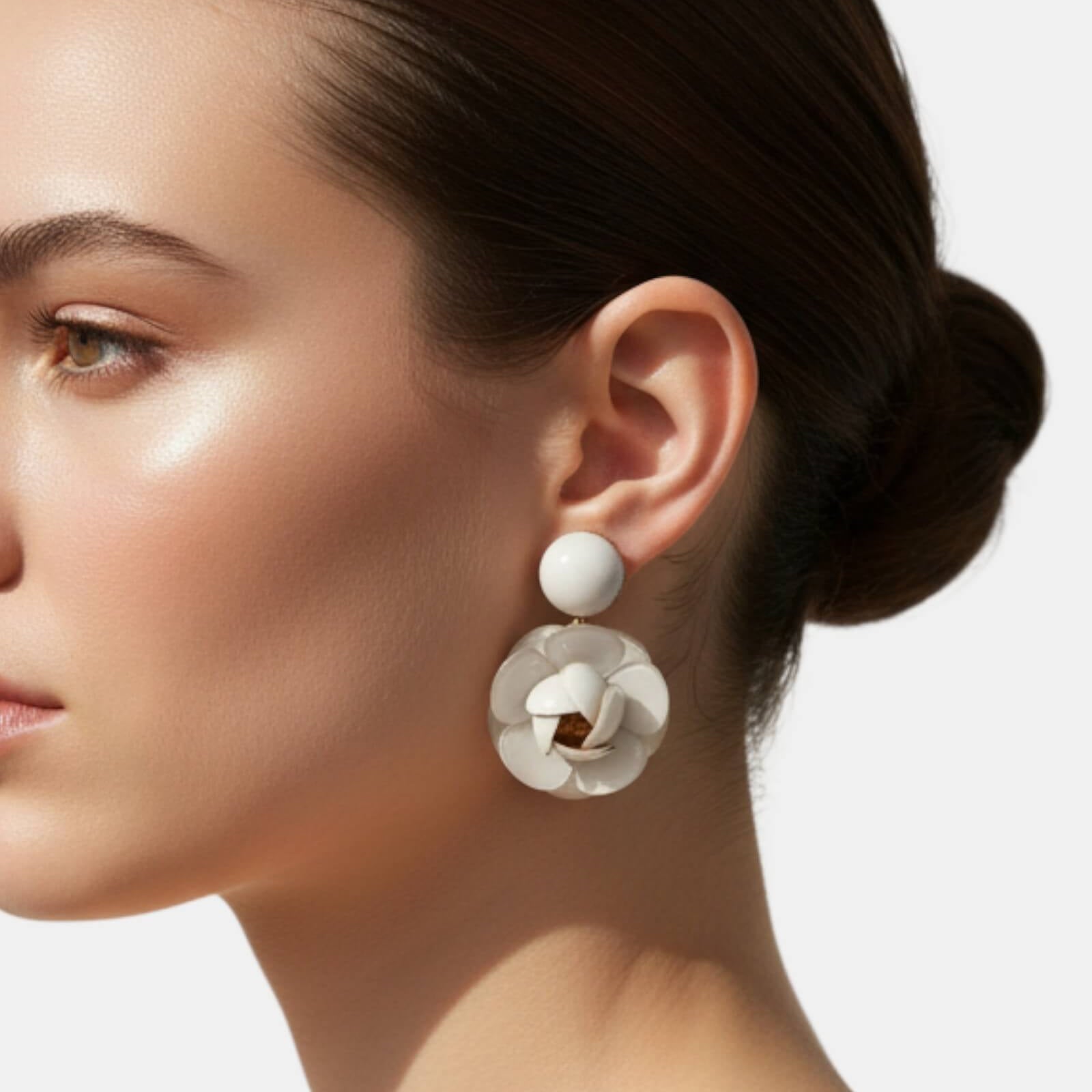 Pendientes Maxi Camelia Blanca