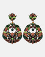 Par de pendientes grandes de fiesta Dublos con silueta de aro floral esmaltado en verde y teja