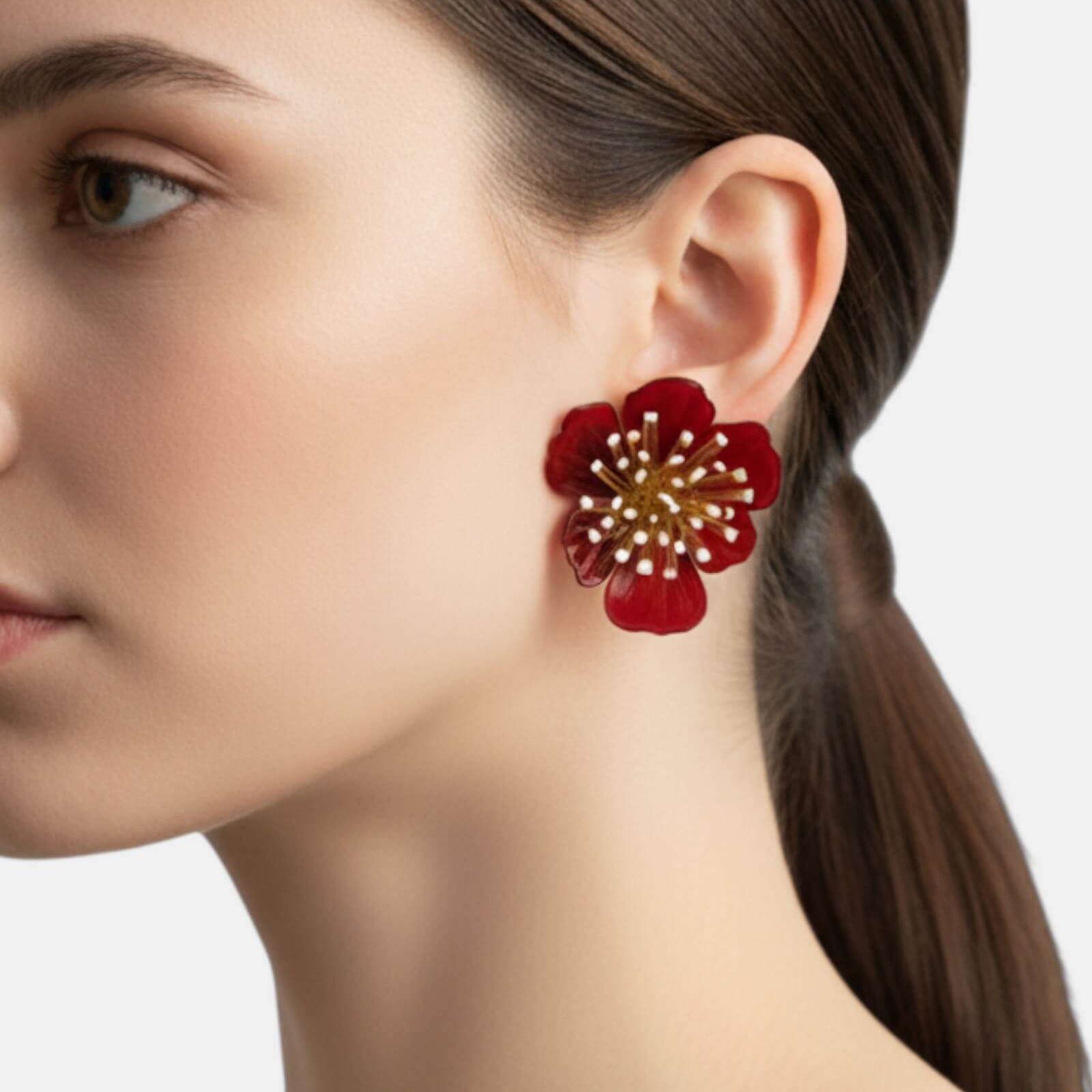 Pendientes de clip rojos Flor