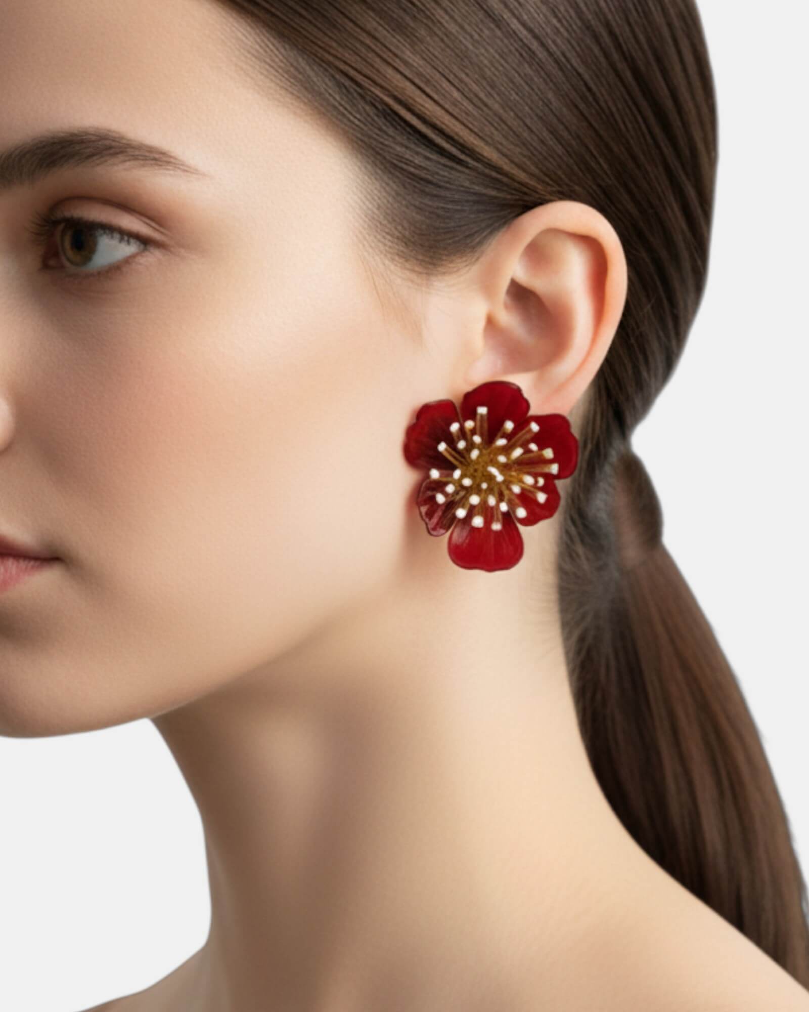 Pendientes de clip rojos Flor