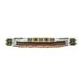 pulsera de Ayala Bar extendida horizontalmente sobre un fondo blanco, revelando sus diferentes tiras trenzadas, cuentas doradas y los broches rectangulares plateados de los extremos.