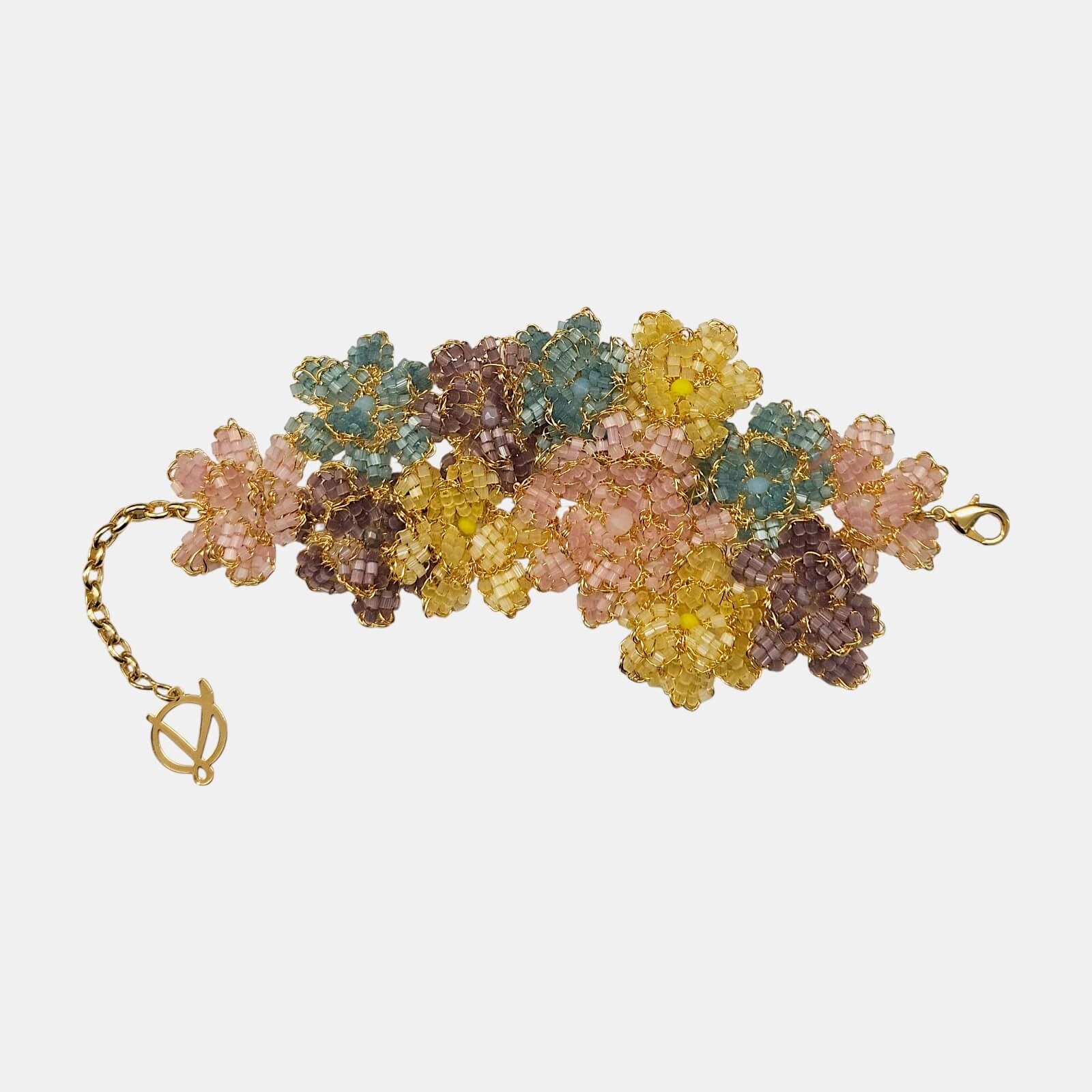 Pulsera crochet  flores multicolor pastel