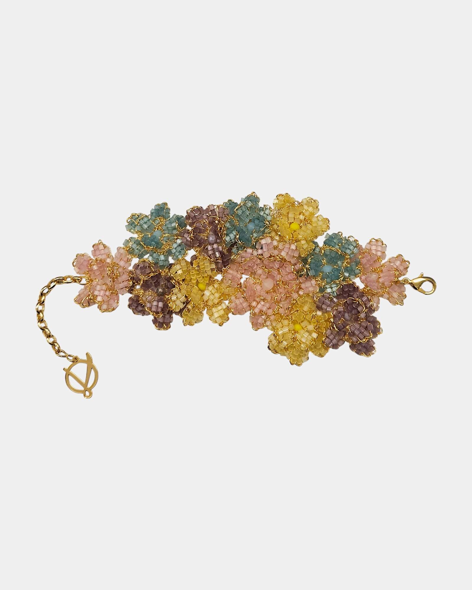 Pulsera crochet  flores multicolor pastel